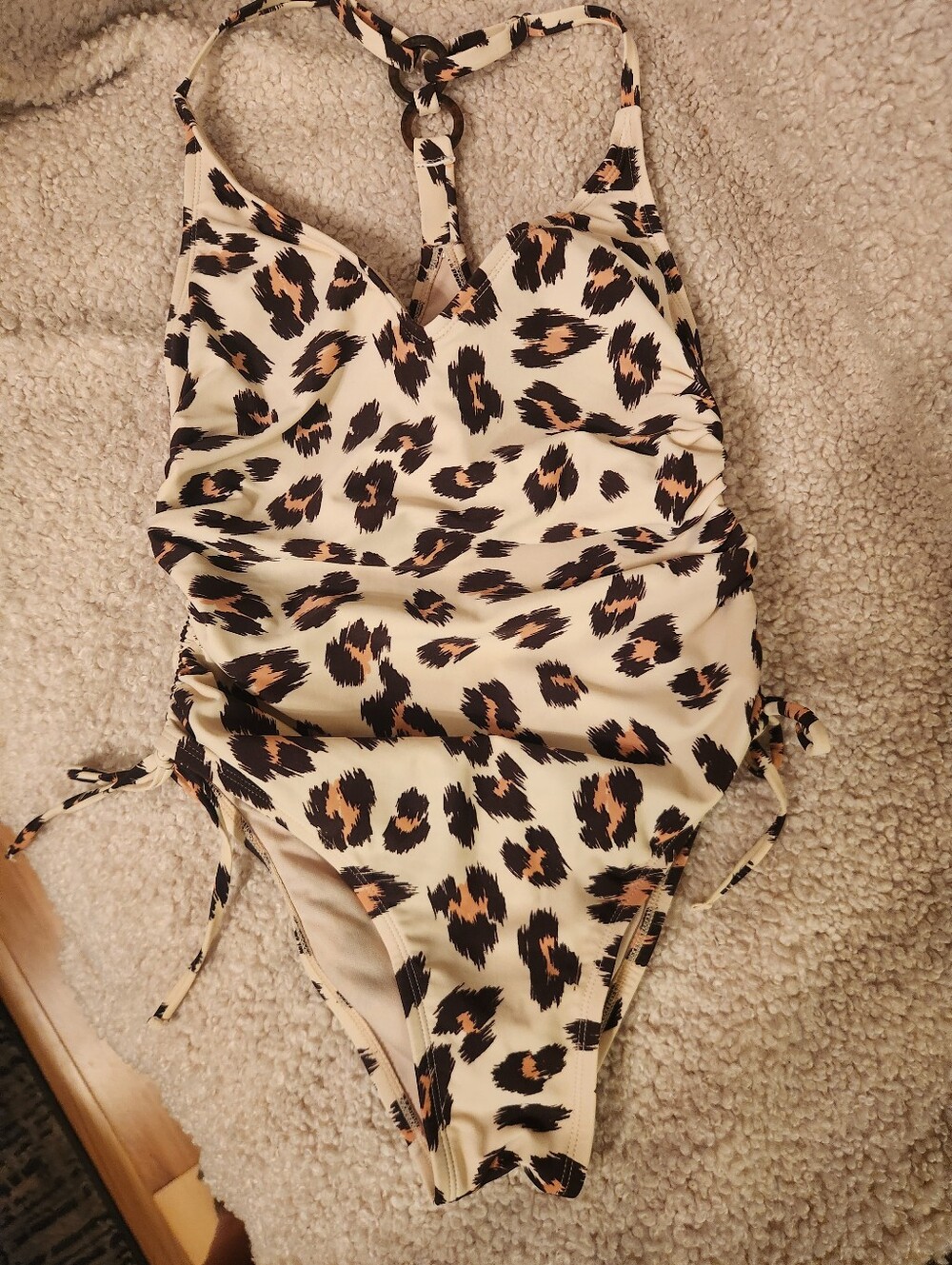 Kona Sol Leopard Print One-Piece Swimsuit - Neutral Tones, Size Small